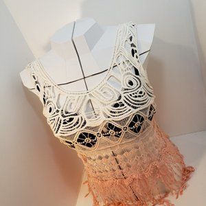 2/$40 Coral Cream White Cover Net Top Crochet Knit